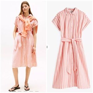Tommy Hilfiger Stripe Linen-Cotton Blend Shirtdress Peach Dusk Stripe XL Country